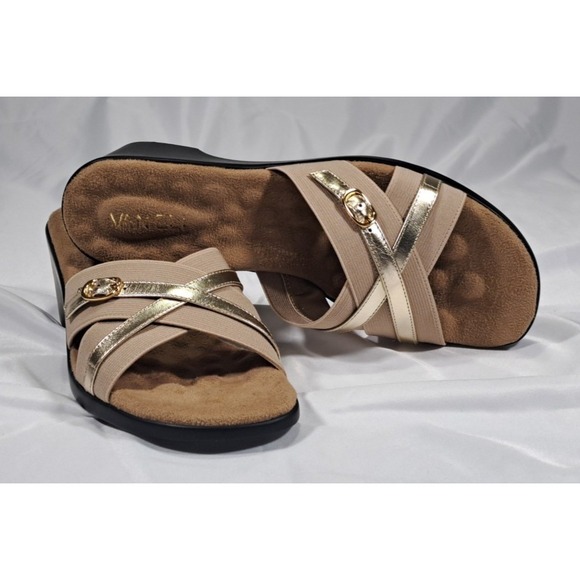 Vaneli Irreal Womens Wedge Sandals Beige Platinum Metallic Elastic Slide 8 N - Picture 3 of 7